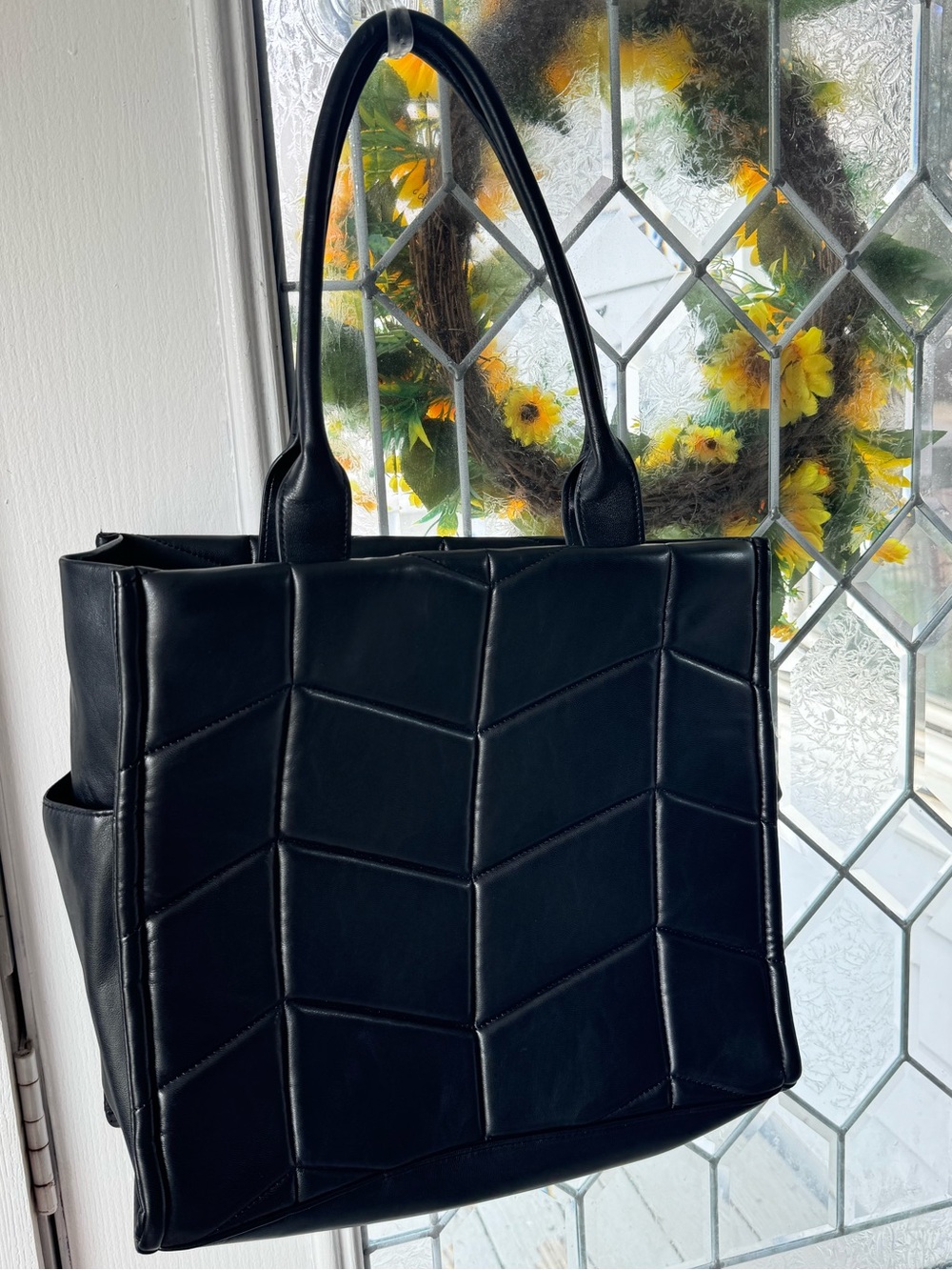 Large Boxy Black Quilted Tote Bag